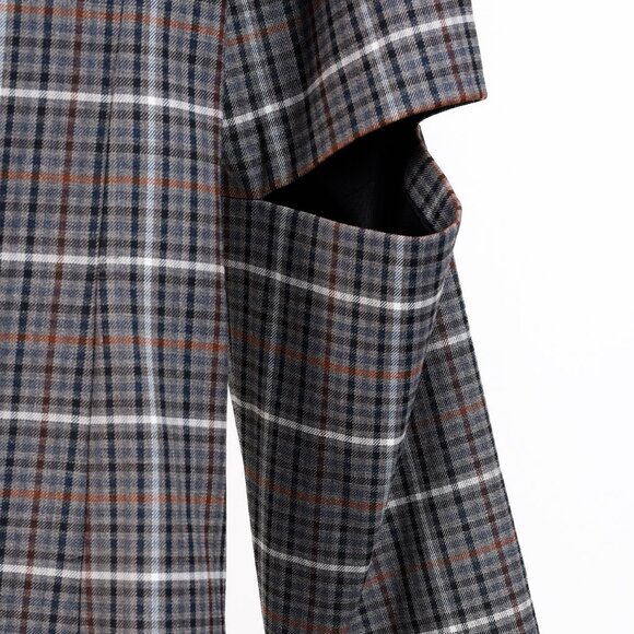 Tibi Gabe Blazer Slit-Elbow Grey Multi Windowpane Check Blazer - Picture 7 of 11